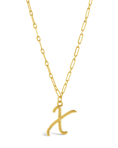 Textured Initial Charm Pendant Necklace