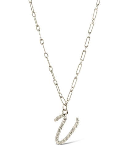 Textured Initial Charm Pendant Necklace