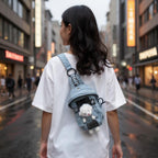 Kawaii Denim Crossbody Sling Bag with Sheep Charm Adjustable Strap