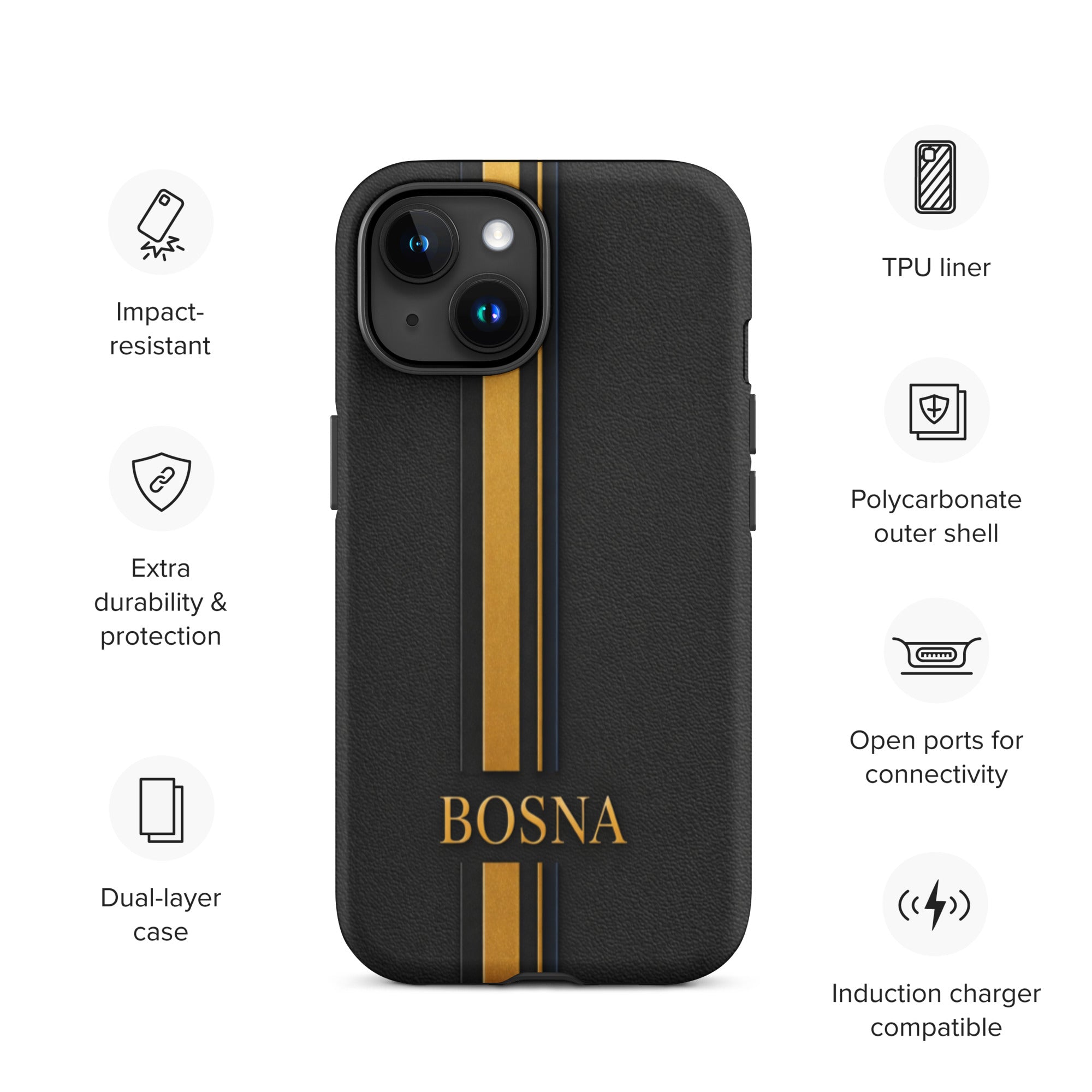 Bosna Heritage Stripe (Black & Gold) – Tough Case for iPhone®